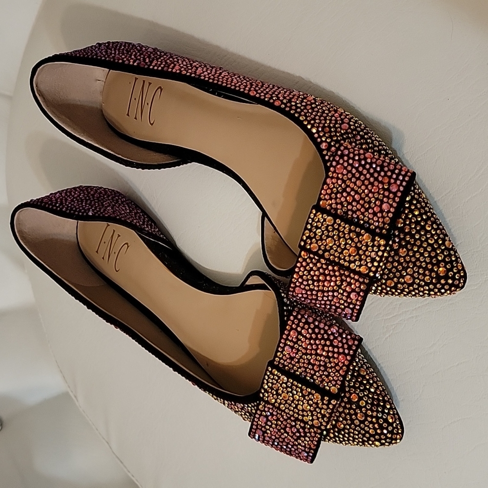 I.N.C crystal embellished bow flats